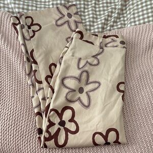 SHEIN Cream and Brown Floral Straight Leg Pants